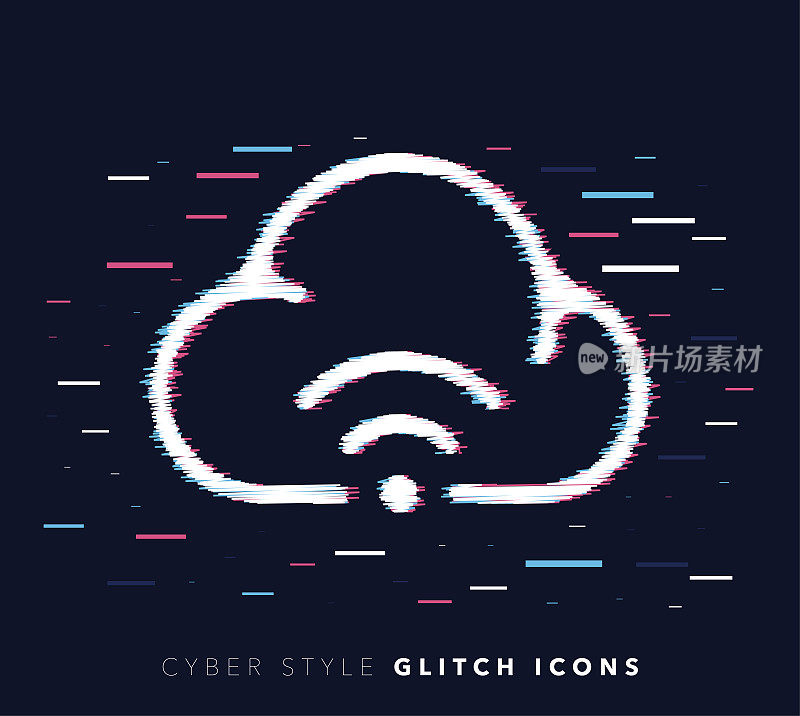 Cloud Computing Glitch Effect Vector Icon Illustration